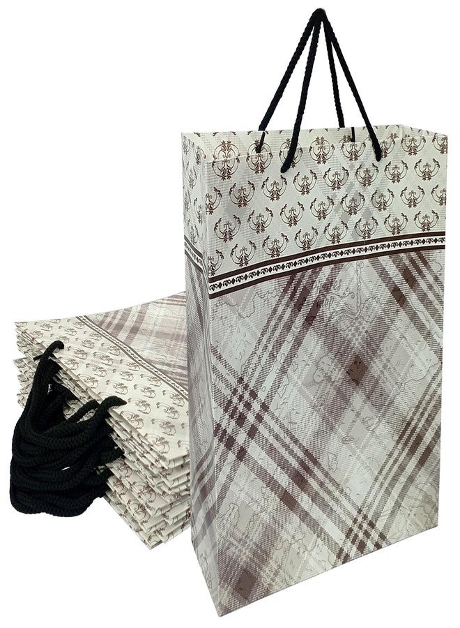 Aakriti Designer Paper Gift Bags Pack of 25 | 8.5 x 7.9 x 3 Inch | Elegant Beige & Brown Pattern | Reusable Bags with Handles for Weddings, Parties, Return Gifts & Boutique Packaging - Image 1